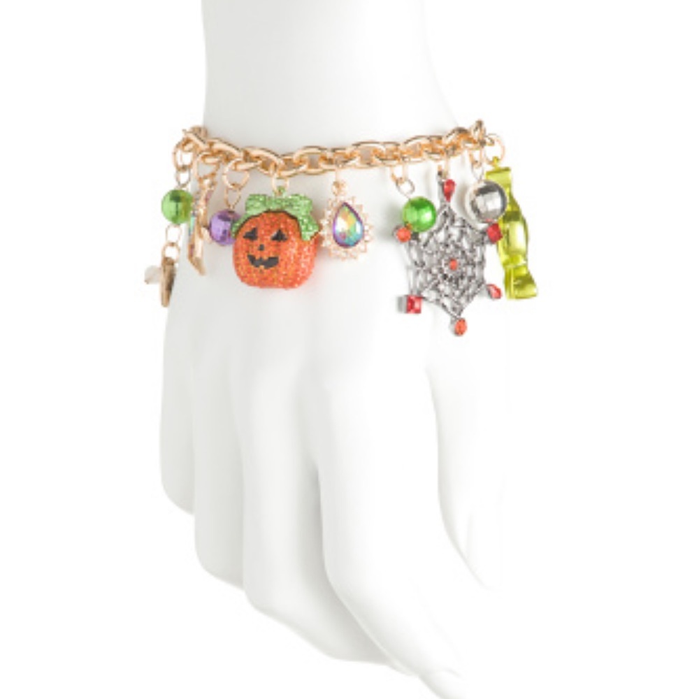 NEW Betsey Johnson Halloween  CHARM BRACELET (Spider, Pumpkin, Spiderweb, Candy)